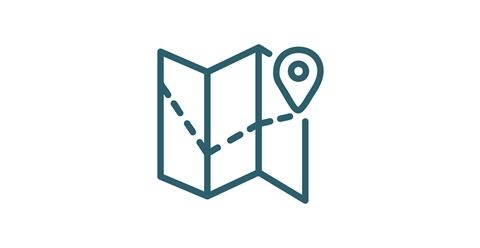 Icon of map with location pin on it