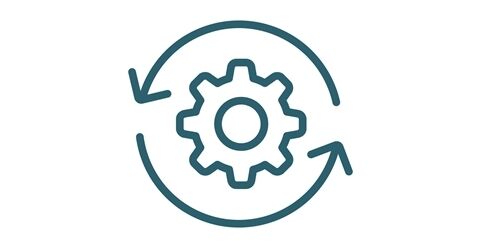 Icon of gear wheel with circular arrows around it