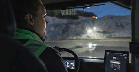 Close up of a Haul Assist function appearing on the Co-Pilot screen inside the cab of a Volvo Articulated Hauler