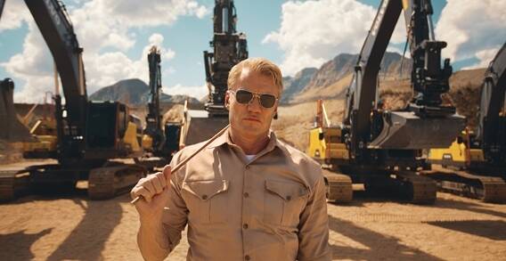 好莱坞动作巨星龙格尔与沃尔沃挖掘机激情碰撞