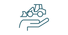 Icon of hand holding a Volvo wheel loader