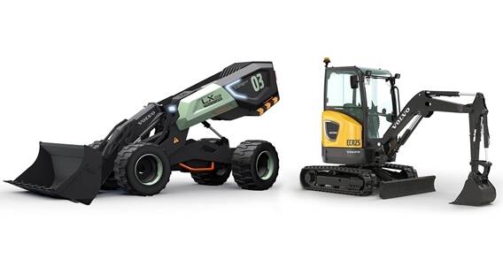 全球首展的LX03全自动电动轮式装载机概念机和中国首秀的ECR25电动微型履带式挖掘机